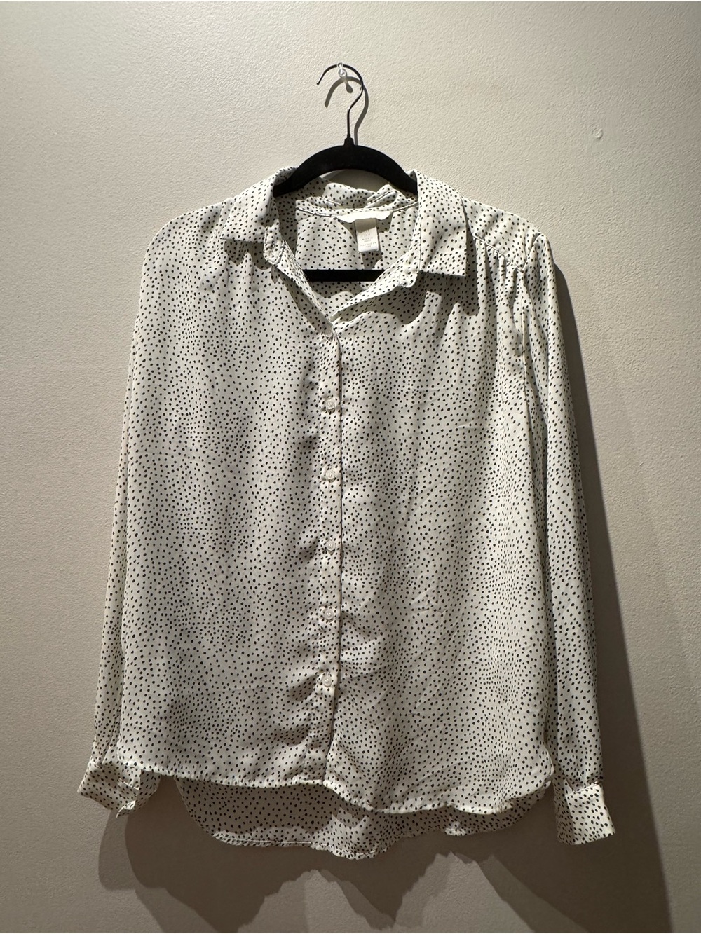 H&M White Button-Down Blouse with Black Polka Dots